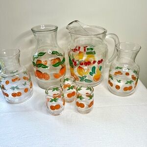 Vintage Retro Glass Fruit-Patterned Drinkware Set